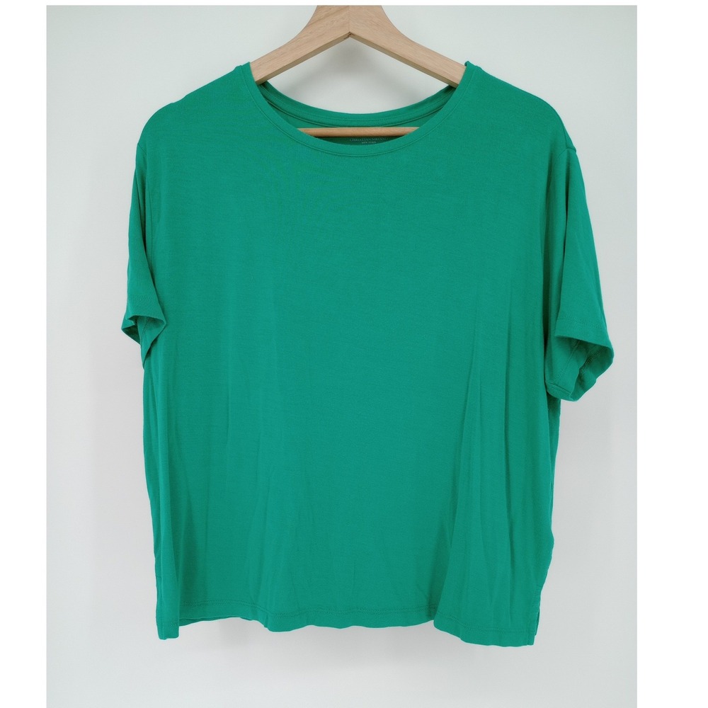 Christian Siriano T-Shirt Womens XL Green Short Sleeve‎ Modal Blend Crew Neck